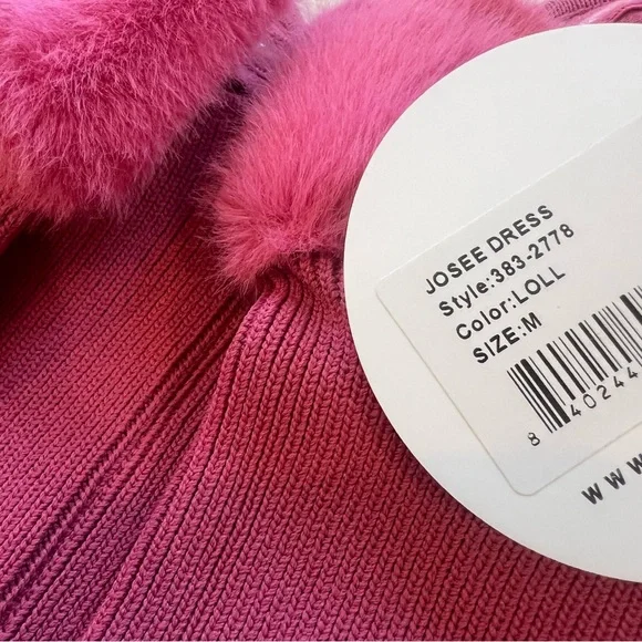 Staud Josee Fur Trimmed Long Sleeve Pink Mini Dress , NEW - Picture 9 of 16